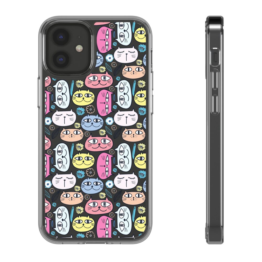 Colorful Cat Print Clear Phone Case for iphone 11,12,13,14,15 and more
