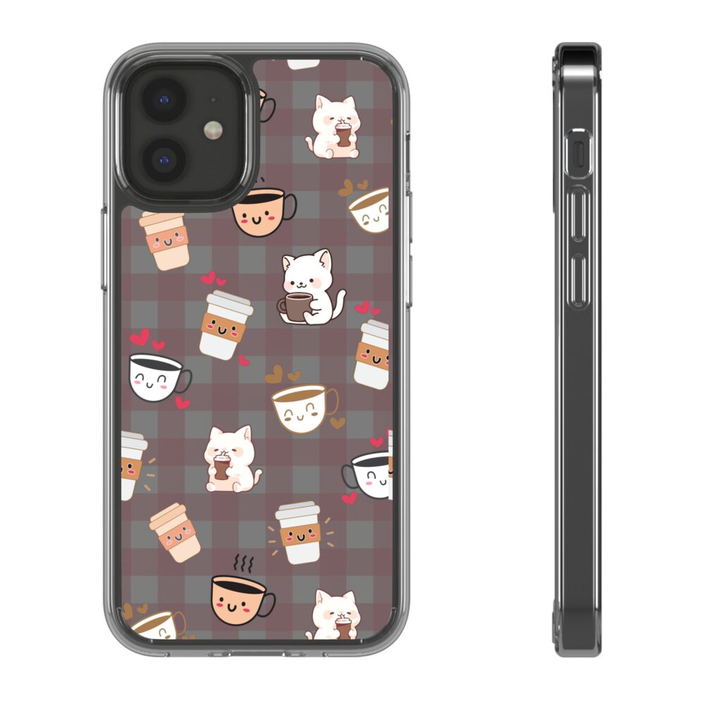 Cute Coffee Cat Clear Phone Case for iphone 11,12,13,14,15,and more