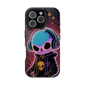 Vibrant Skull Headphone Phone Case, Unique Smartphone Cover, Impact-Resistant Case,