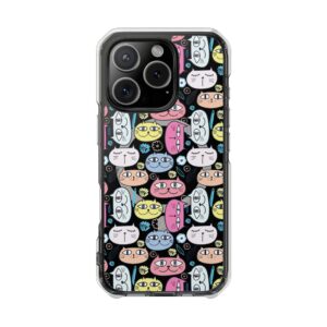 Colorful Cat Pattern Magnetic Clear Impact Cases, Cute Phone Cover, Gift for Cat Lovers, Fun Tech Accessories, Customizable Design