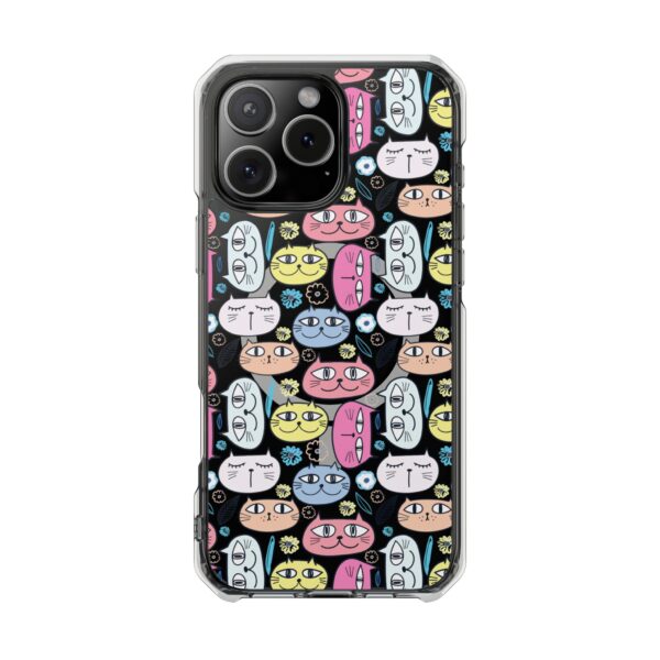 Colorful Cat Pattern Magnetic Clear Impact Cases, Cute Phone Cover, Gift for Cat Lovers, Fun Tech Accessories, Customizable Design