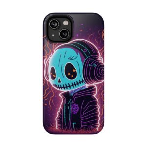 Vibrant Skull Headphones Phone Case, Skull Phone Cover, Halloween Gift, Unique Phone Accessory, Trendy Tech Protector